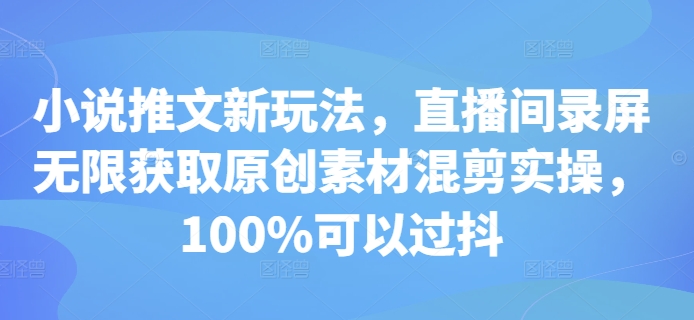 小说推文新玩法，直播间录屏无限获取原创素材混剪实操，100%可以过抖-秀人资源网