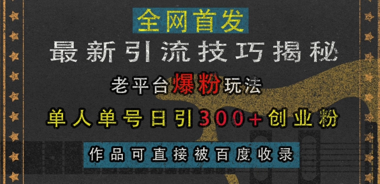 最新引流技巧揭秘，老平台爆粉玩法，单人单号日引300+创业粉，作品可直接被百度收录-秀人资源网
