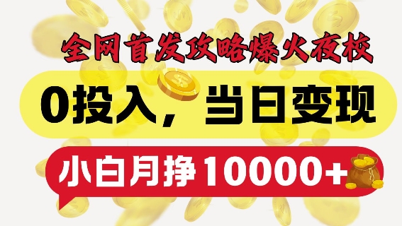 全网首发爆火夜校，0投入，当日变现，小白轻松月入1w+【揭秘】-秀人资源网