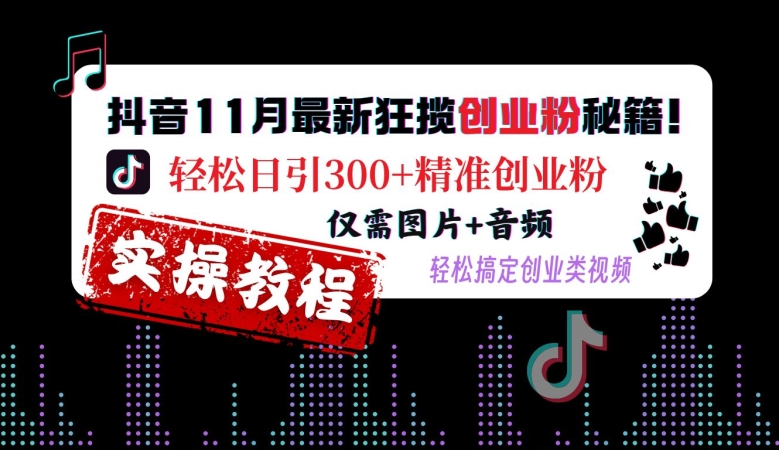 抖音11月最新狂揽创业粉秘籍，轻松日引300+精准创业粉，仅需图片+音频，轻松搞定创业类视频-秀人资源网
