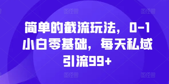 简单的截流玩法，0-1小白零基础，每天私域引流99+【揭秘】-秀人资源网