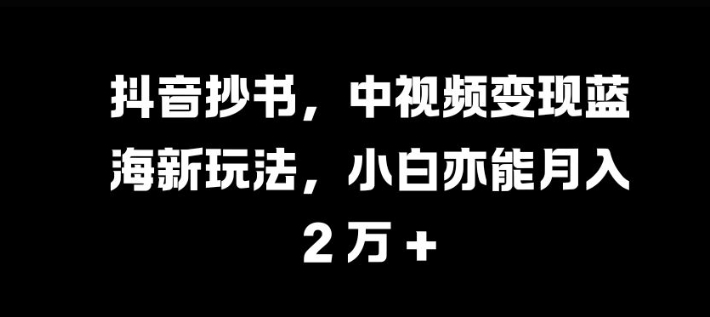 抖音抄书，中视频变现蓝海新玩法，小白亦能月入 过W【揭秘】-秀人资源网