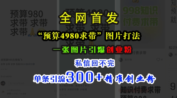 小红书“预算4980带我飞”图片打法，一张图片引爆创业粉，私信回不完，单条引流300+精准创业粉-秀人资源网