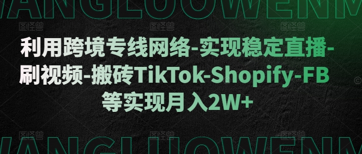 利用跨境专线网络-实现稳定直播-刷视频-搬砖TikTok-Shopify-FB等实现月入2W+【揭秘】-整合资源网