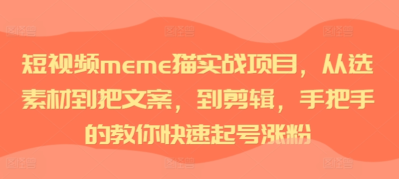 短视频meme猫实战项目，从选素材到把文案，到剪辑，手把手的教你快速起号涨粉-秀人资源网