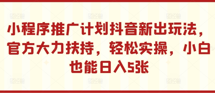 小程序推广计划抖音新出玩法，官方大力扶持，轻松实操，小白也能日入5张【揭秘】-整合资源网