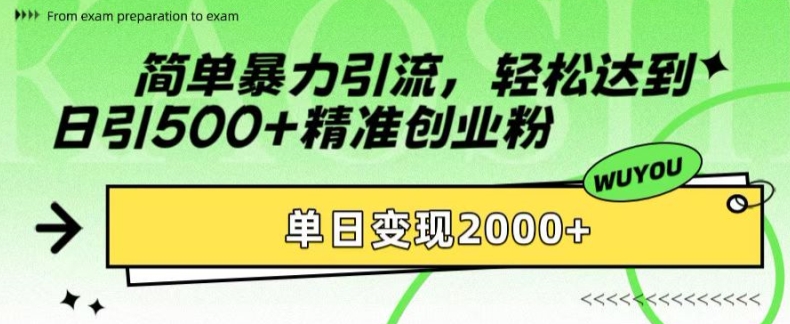 简单暴力引流，轻松达到日引500+精准创业粉，单日变现2k【揭秘】-秀人资源网