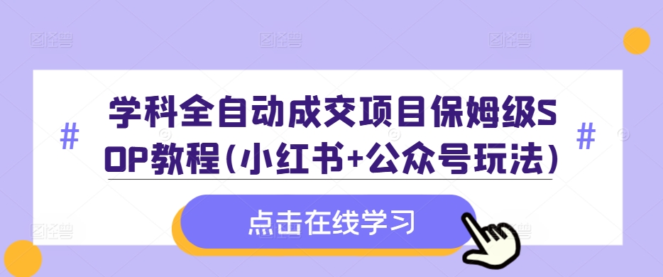 学科全自动成交项目保姆级SOP教程(小红书+公众号玩法)含资料-秀人资源网