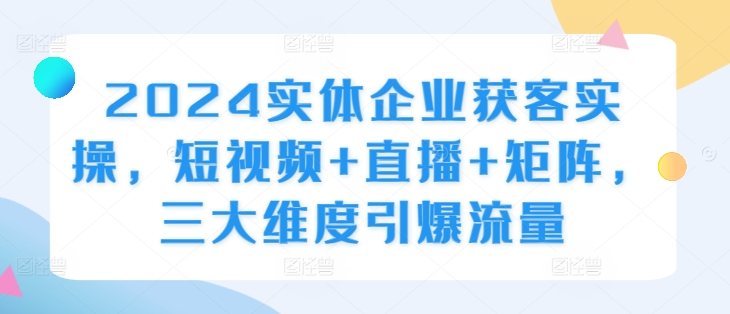 2024实体企业获客实操，短视频+直播+矩阵，三大维度引爆流量-秀人资源网