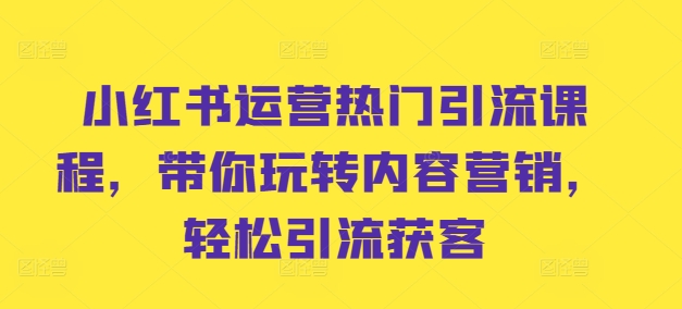 小红书运营热门引流课程，带你玩转内容营销，轻松引流获客-秀人资源网