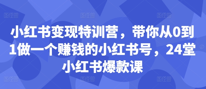 小红书变现特训营，带你从0到1做一个赚钱的小红书号，24堂小红书爆款课-秀人资源网