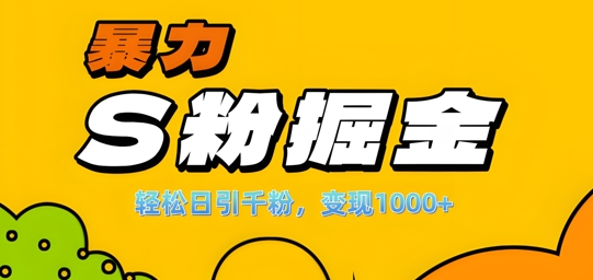 单人单机日引千粉，变现1k+，S粉流量掘金计划攻略【揭秘】-秀人资源网