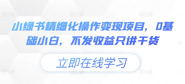 小绿书精细化操作变现项目，0基础小白，不发收益只讲干货-秀人资源网