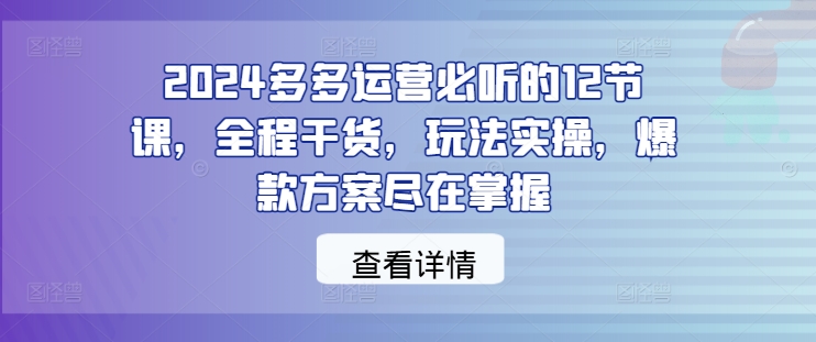 2024多多运营必听的12节课，全程干货，玩法实操，爆款方案尽在掌握-秀人资源网
