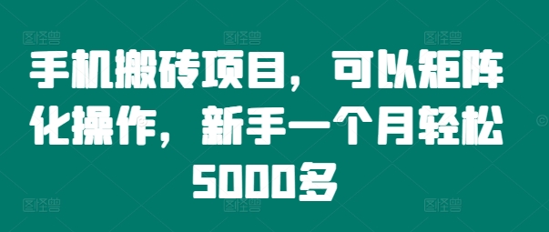 手机搬砖项目，可以矩阵化操作，新手一个月轻松5000多-秀人资源网