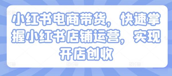 小红书电商带货，快速掌握小红书店铺运营，实现开店创收-整合资源网