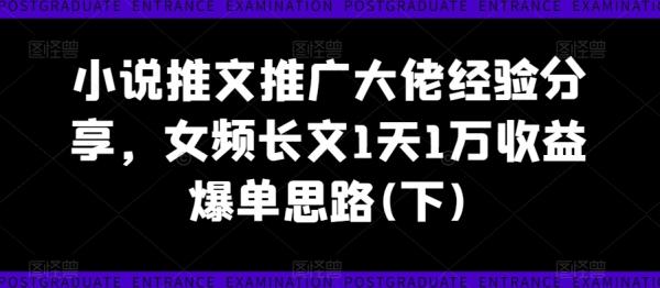小说推文推广大佬经验分享，女频长文1天1万收益爆单思路(下)-秀人资源网