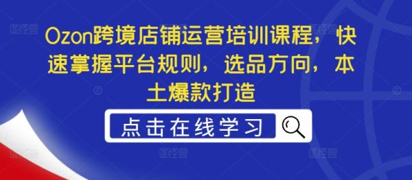 Ozon跨境店铺运营培训课程，快速掌握平台规则，选品方向，本土爆款打造-整合资源网