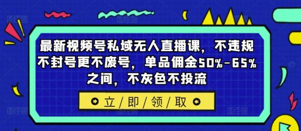最新视频号私域无人直播课，不违规不封号更不废号，单品佣金50%-65%之间，不灰色不投流-整合资源网