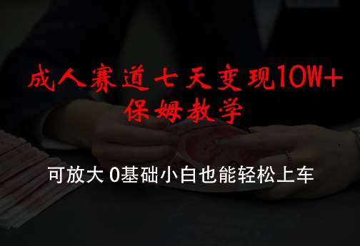 成人赛道七天变现10W+保姆教学，可放大，0基础小白也能轻松上车【揭秘】-整合资源网