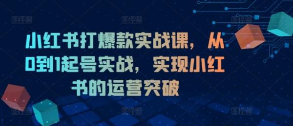 小红书打爆款实战课，从0到1起号实战，实现小红书的运营突破-秀人资源网