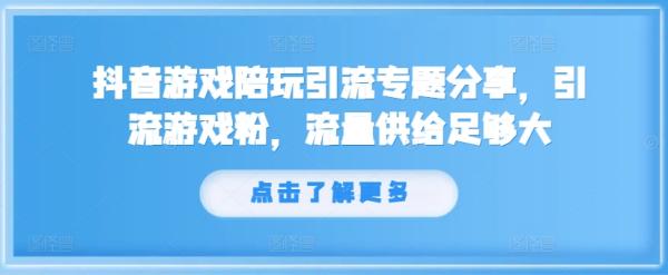 抖音游戏陪玩引流专题分享，引流游戏粉，流量供给足够大-秀人资源网