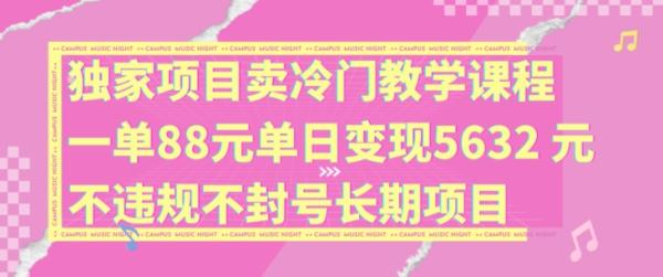 独家项目卖冷门教学课程一单88元单日变现5632元违规不封号长期项目【揭秘】-秀人资源网
