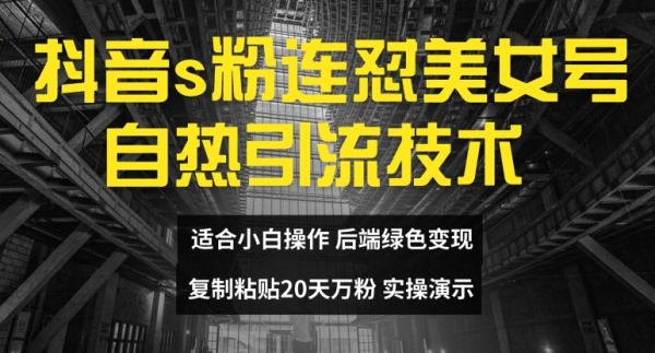 抖音s粉连怼美女号自热引流技术复制粘贴，20天万粉账号，无需实名制，矩阵操作【揭秘】-整合资源网