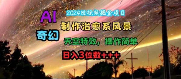 2024短视频掘金项目，AI制作治愈系风景，奇幻天空特效，操作简单，日入3位数【揭秘】-秀人资源网