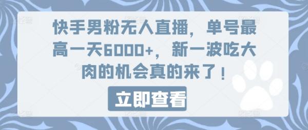 快手男粉无人直播，单号最高一天6000+，新一波吃大肉的机会真的来了-秀人资源网