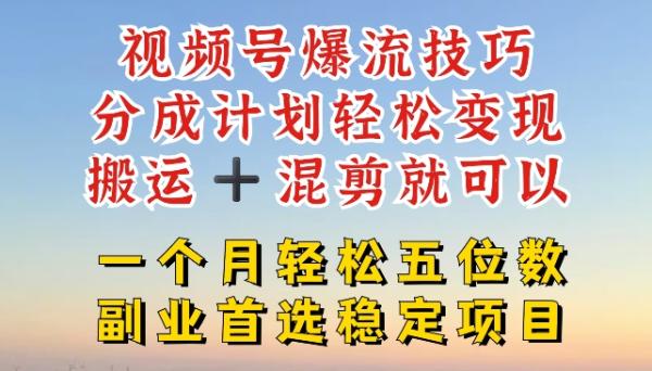 视频号爆流技巧，分成计划轻松变现，搬运 +混剪就可以，一个月轻松五位数稳定项目【揭秘】-秀人资源网