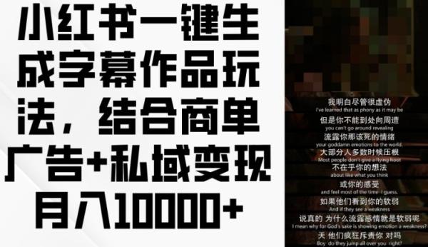 小红书一键生成字幕作品玩法，结合商单广告+私域变现月入1w+【揭秘】-秀人资源网