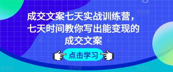 成交文案七天实战训练营，七天时间教你写出能变现的成交文案-整合资源网