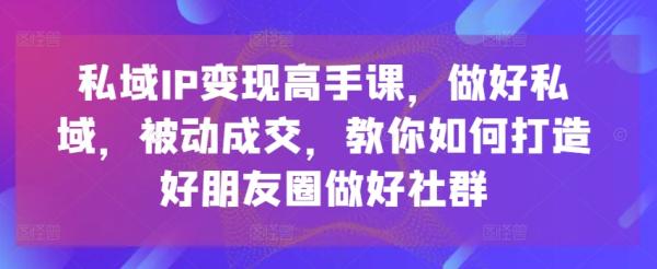 私域IP变现高手课，做好私域，被动成交，教你如何打造好朋友圈做好社群-整合资源网