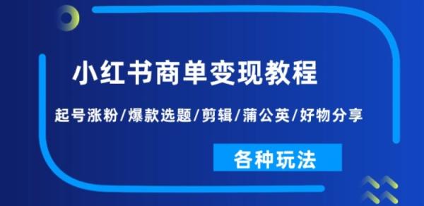 小红书商单变现教程：起号涨粉/爆款选题/剪辑/蒲公英/好物分享/各种玩法-整合资源网