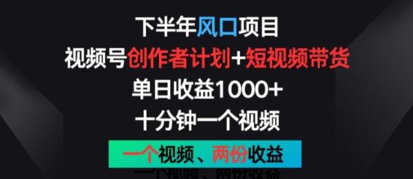 下半年风口项目，视频号创作者计划+视频带货，一个视频两份收益，十分钟一个视频【揭秘】-秀人资源网