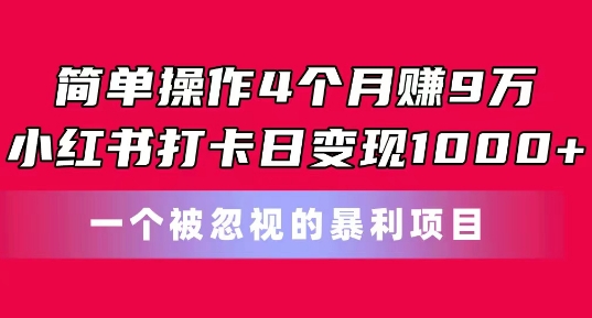 简单操作4个月赚9w，小红书打卡日变现1k，一个被忽视的暴力项目【揭秘】-秀人资源网