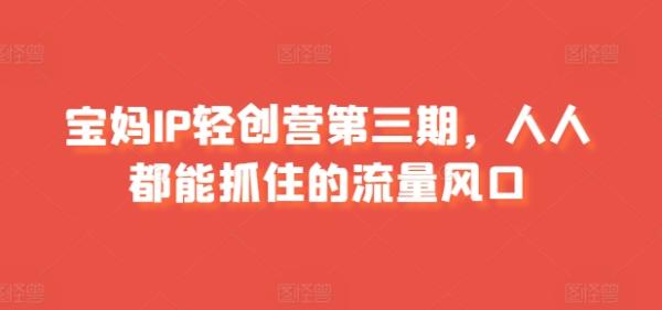 宝妈IP轻创营第三期，人人都能抓住的流量风口-整合资源网