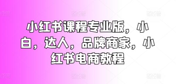 小红书课程专业版，小白，达人，品牌商家，小红书电商教程-秀人资源网