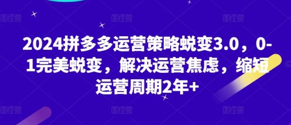 2024拼多多运营策略蜕变3.0，0-1完美蜕变，解决运营焦虑，缩短运营周期2年+-秀人资源网