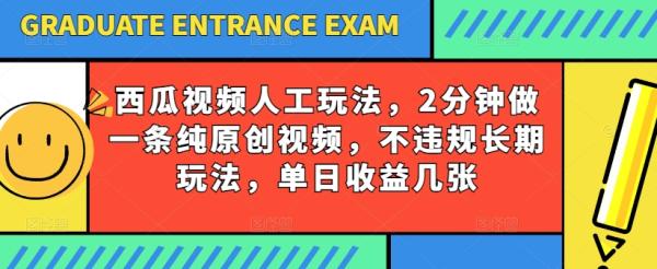 西瓜视频写字玩法，2分钟做一条纯原创视频，不违规长期玩法，单日收益几张-秀人资源网