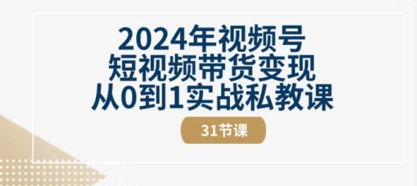 2024年视频号短视频带货变现从0到1实战私教课(31节视频课)-整合资源网