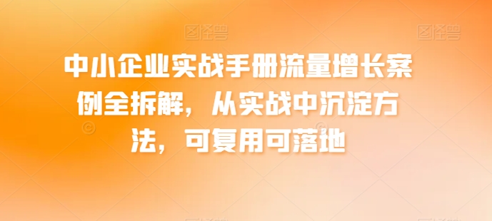 中小企业实战手册流量增长案例全拆解，从实战中沉淀方法，可复用可落地-秀人资源网
