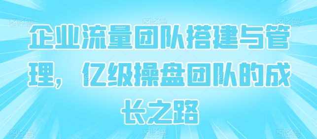 企业流量团队搭建与管理，亿级操盘团队的成长之路-秀人资源网