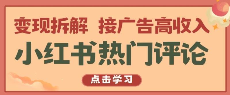 小红书热门评论，变现拆解，接广告高收入【揭秘 】-整合资源网