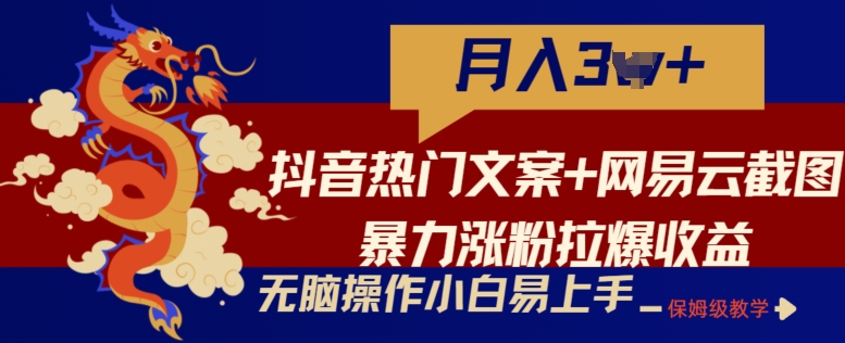 抖音热门文案+网易云截图暴力涨粉拉爆收益玩法，小白无脑操作，简单易上手【揭秘】-秀人资源网