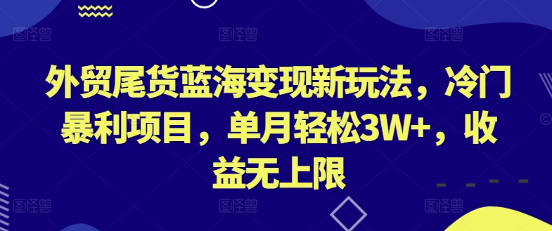 外贸尾货蓝海变现新玩法，冷门暴利项目，单月轻松3W+，收益无上限【揭秘】-整合资源网