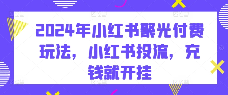 2024年小红书聚光付费玩法，小红书投流，充钱就开挂-整合资源网