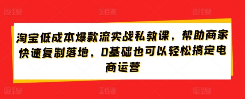 淘宝低成本爆款流实战私教课，帮助商家快速复制落地，0基础也可以轻松搞定电商运营-秀人资源网