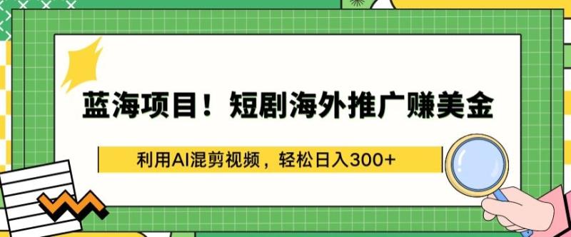 蓝海项目!短剧海外推广赚美金，利用AI混剪视频，轻松日入300+【揭秘】-整合资源网